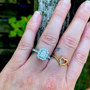 Emerald diamond with halo wedding ring size 5.5